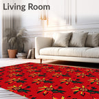 Vibrant Red Yellow Floral Arrangement Rug