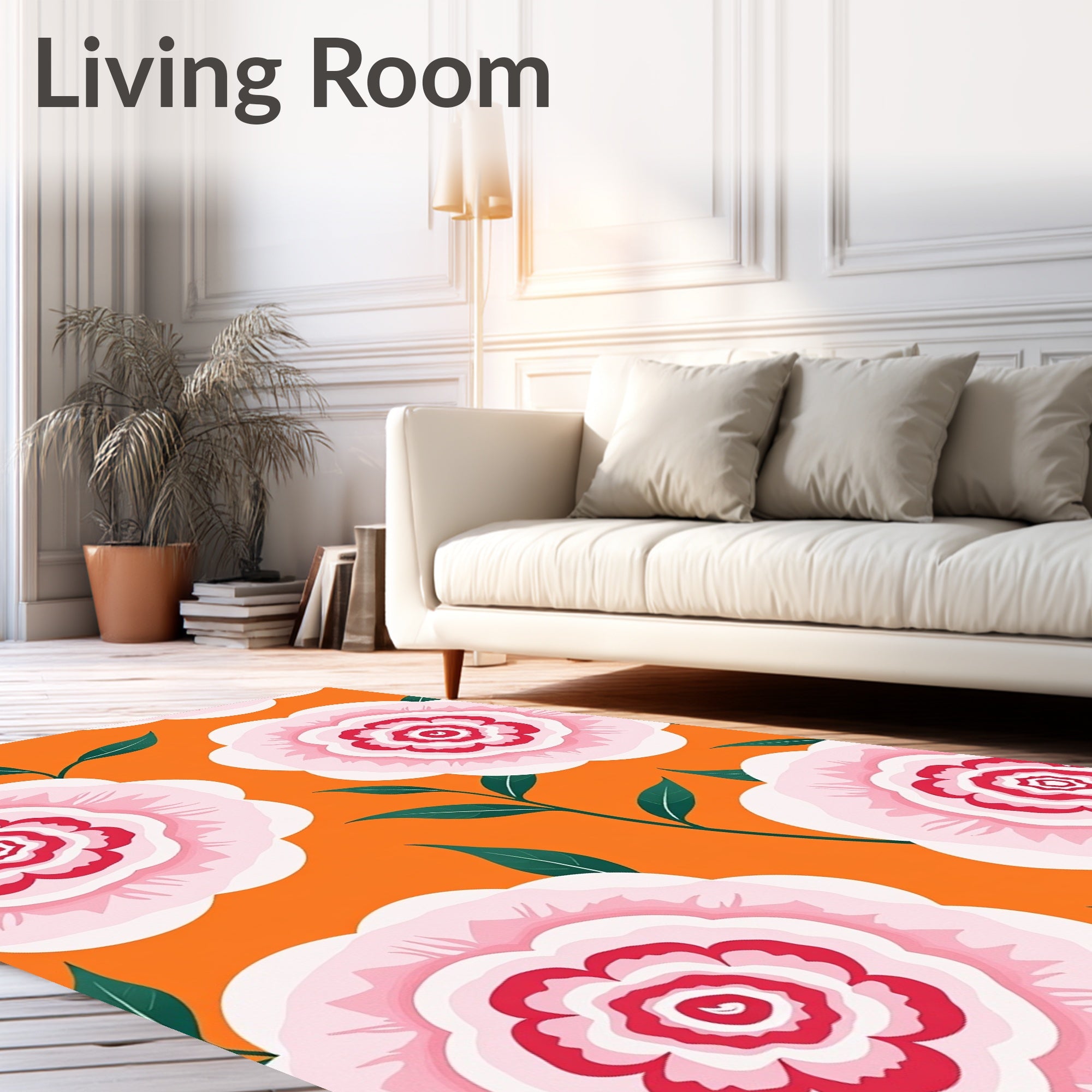 Vibrant Pink Blossom Orange Garden Rug