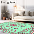 Aqua Pink Teal Floral Medallion Border Rug