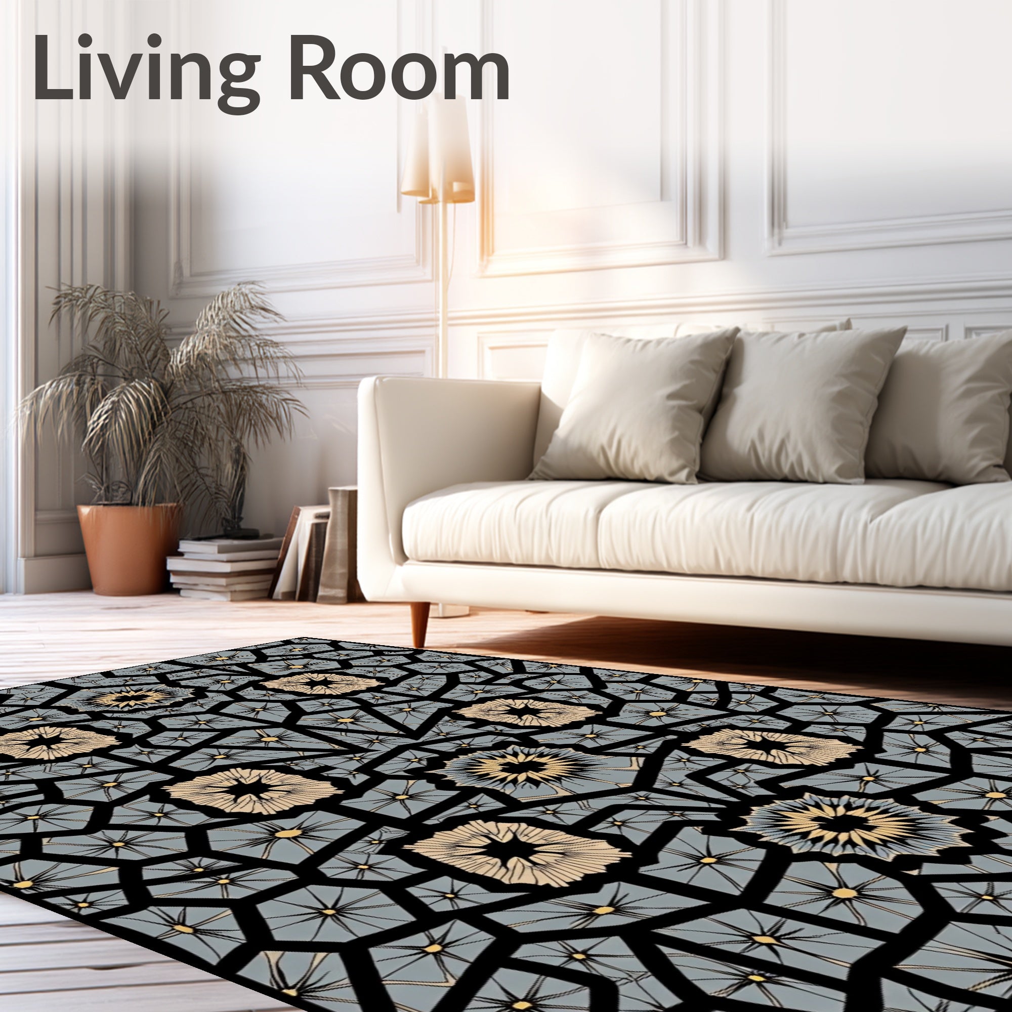 Gray and Gold Geometric Tessellation Rug