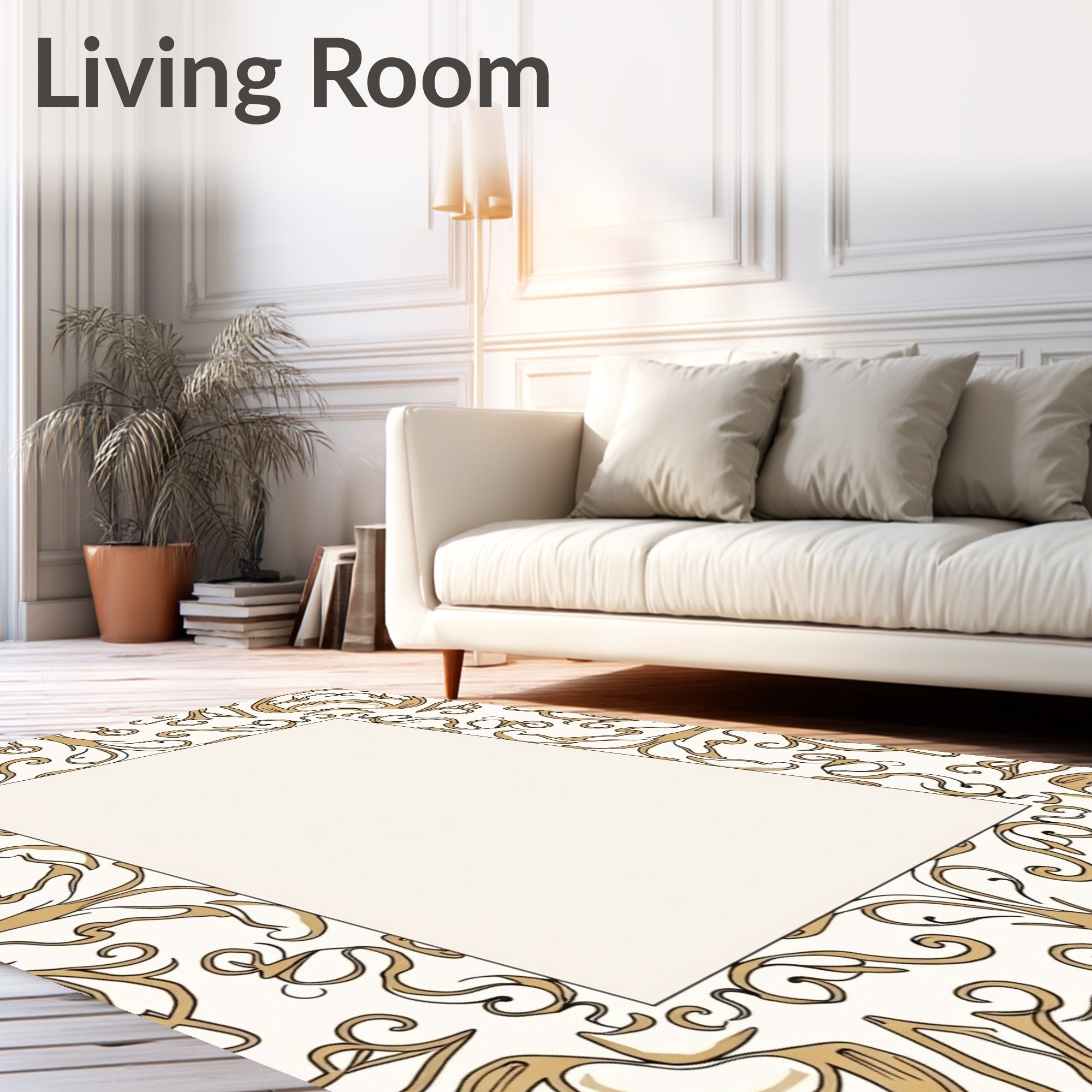 Ornate Gold Floral Border Rug