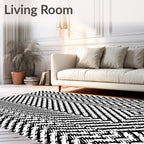 Black White Chevron Geometric Weave Rug