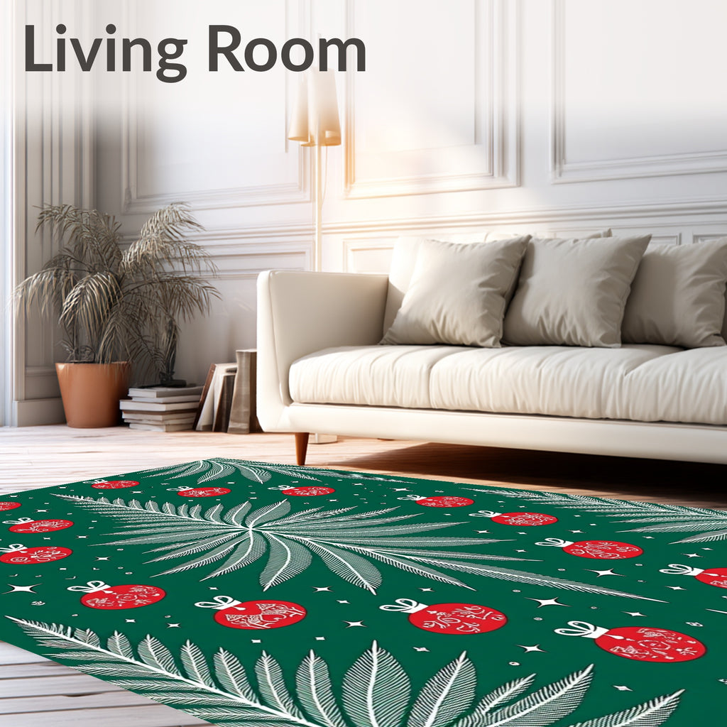 Green Christmas Tree Red Ornaments Rug
