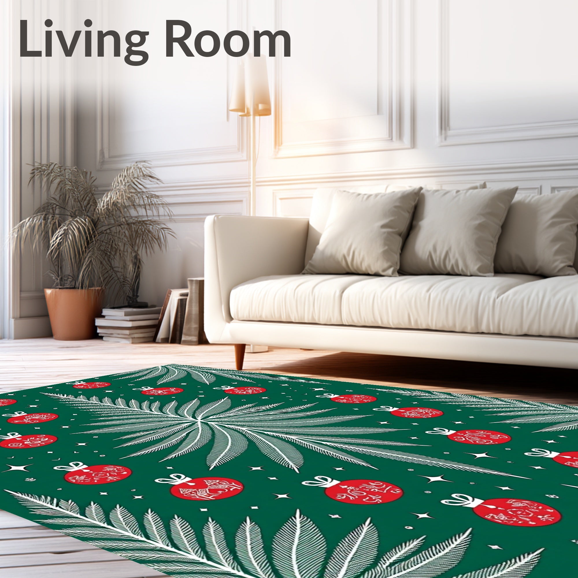 Green Christmas Tree Red Ornaments Rug