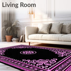 Pink Abstract Floral Black Center Rug
