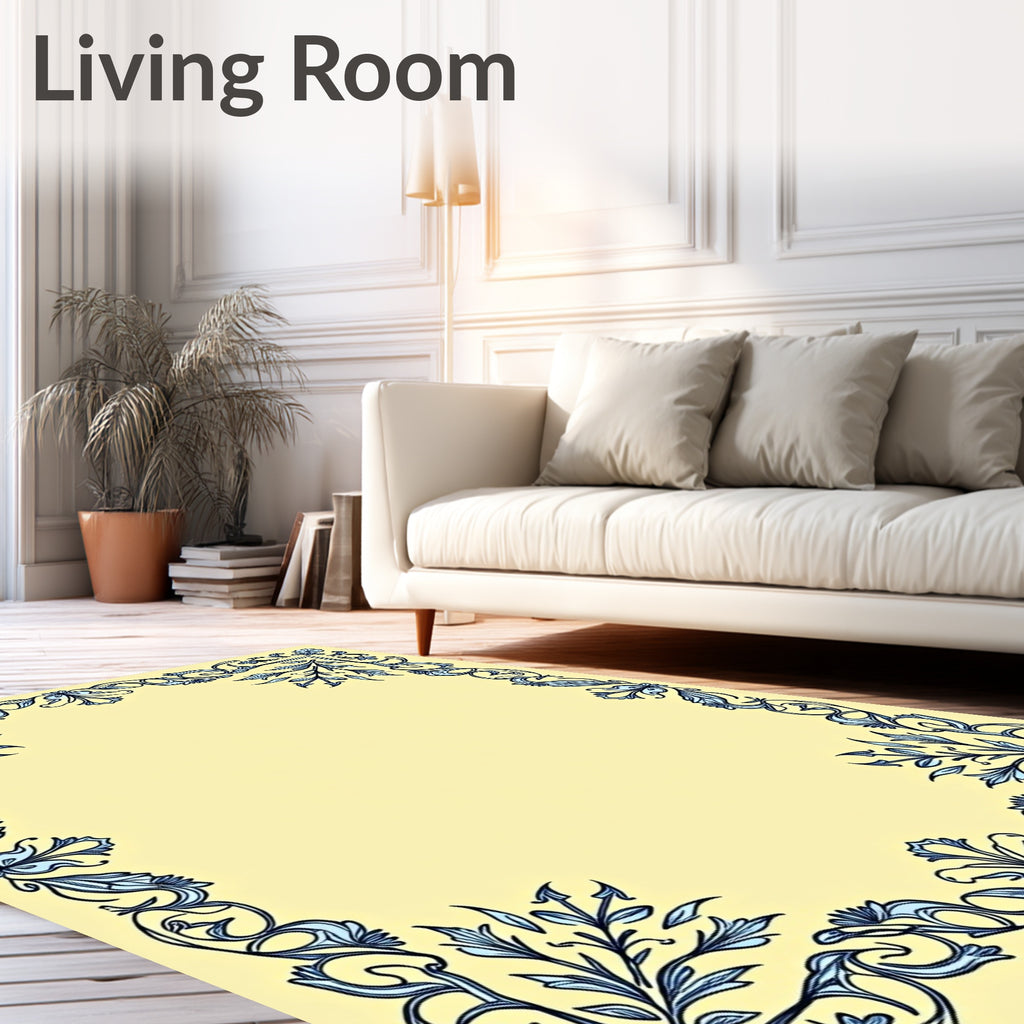Art Nouveau Blue Floral Border Rug