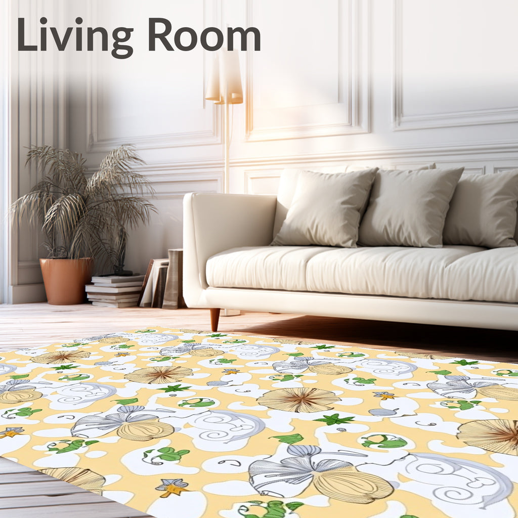 Whimsical Yellow Floral Mushroom Sky Rug