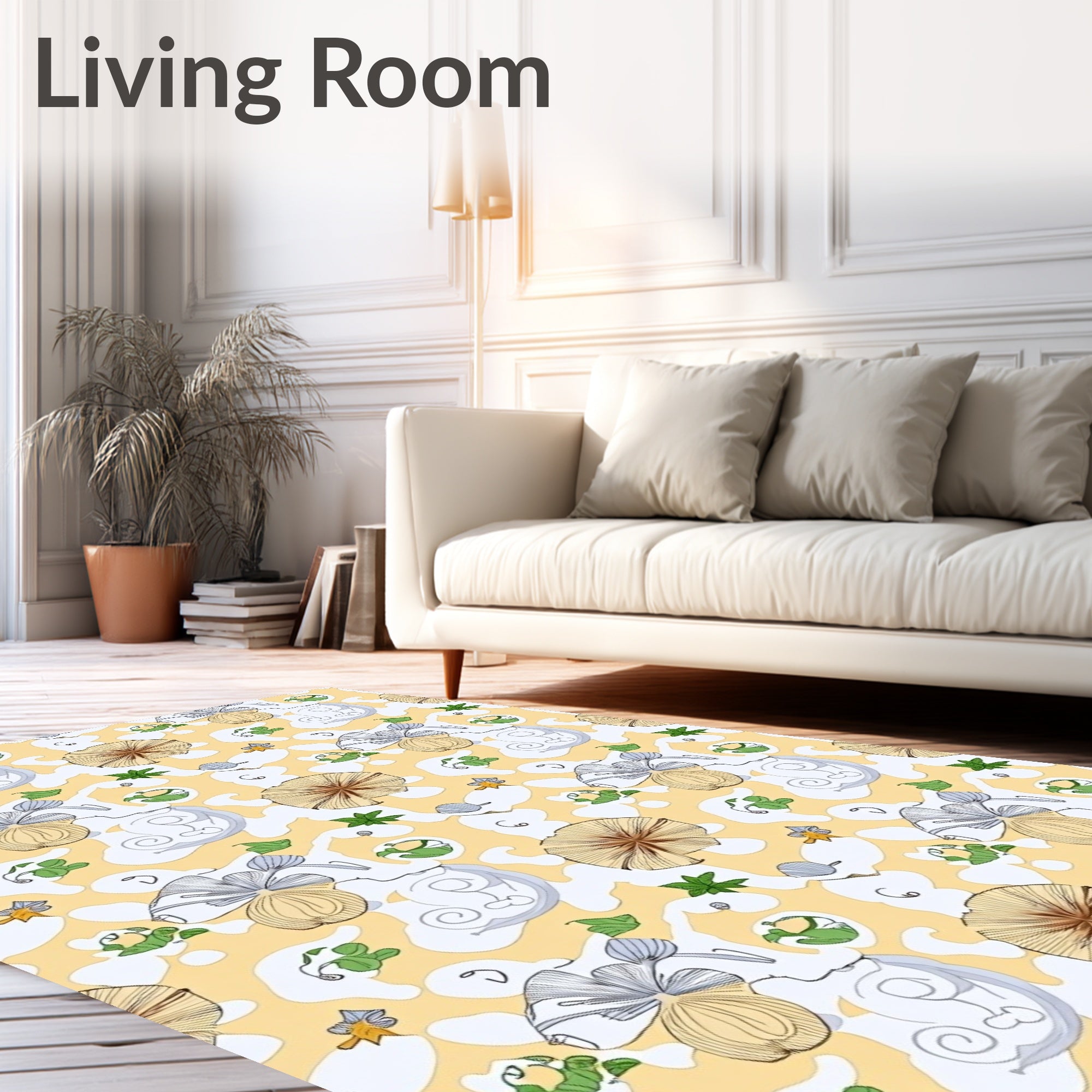 Whimsical Yellow Floral Mushroom Sky Rug