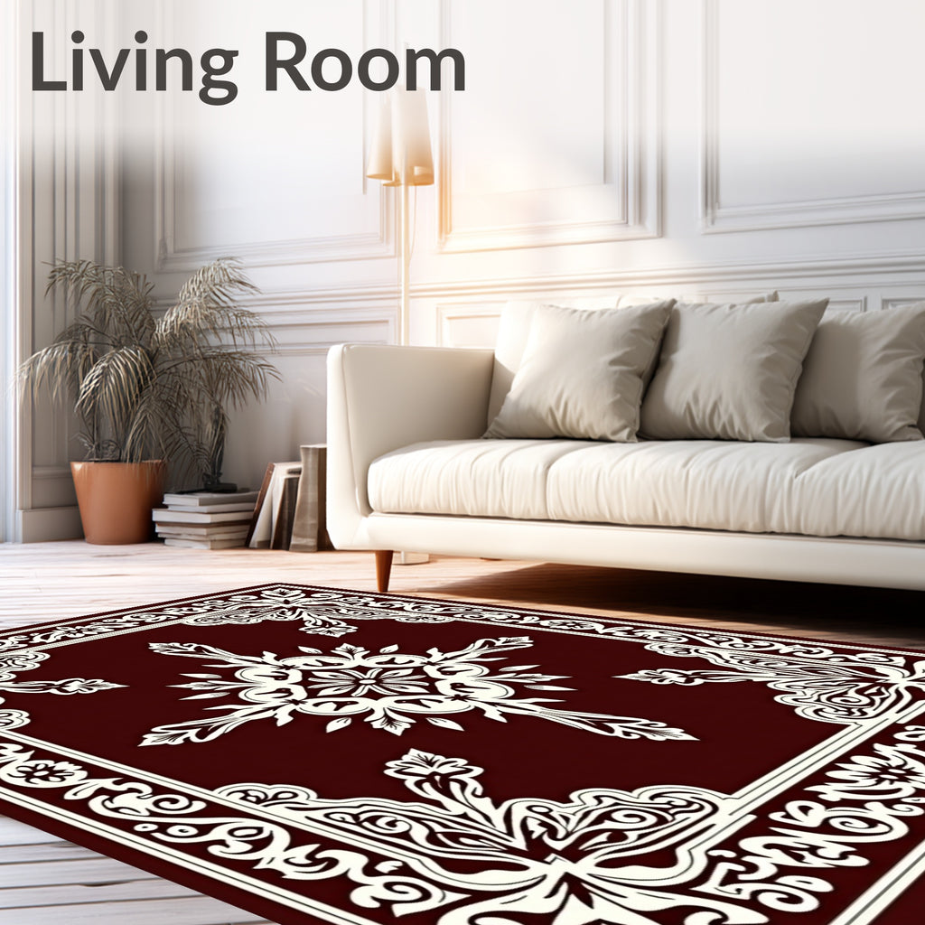 Rich Crimson Floral Medallion Border Rug