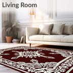 Rich Crimson Floral Medallion Border Rug