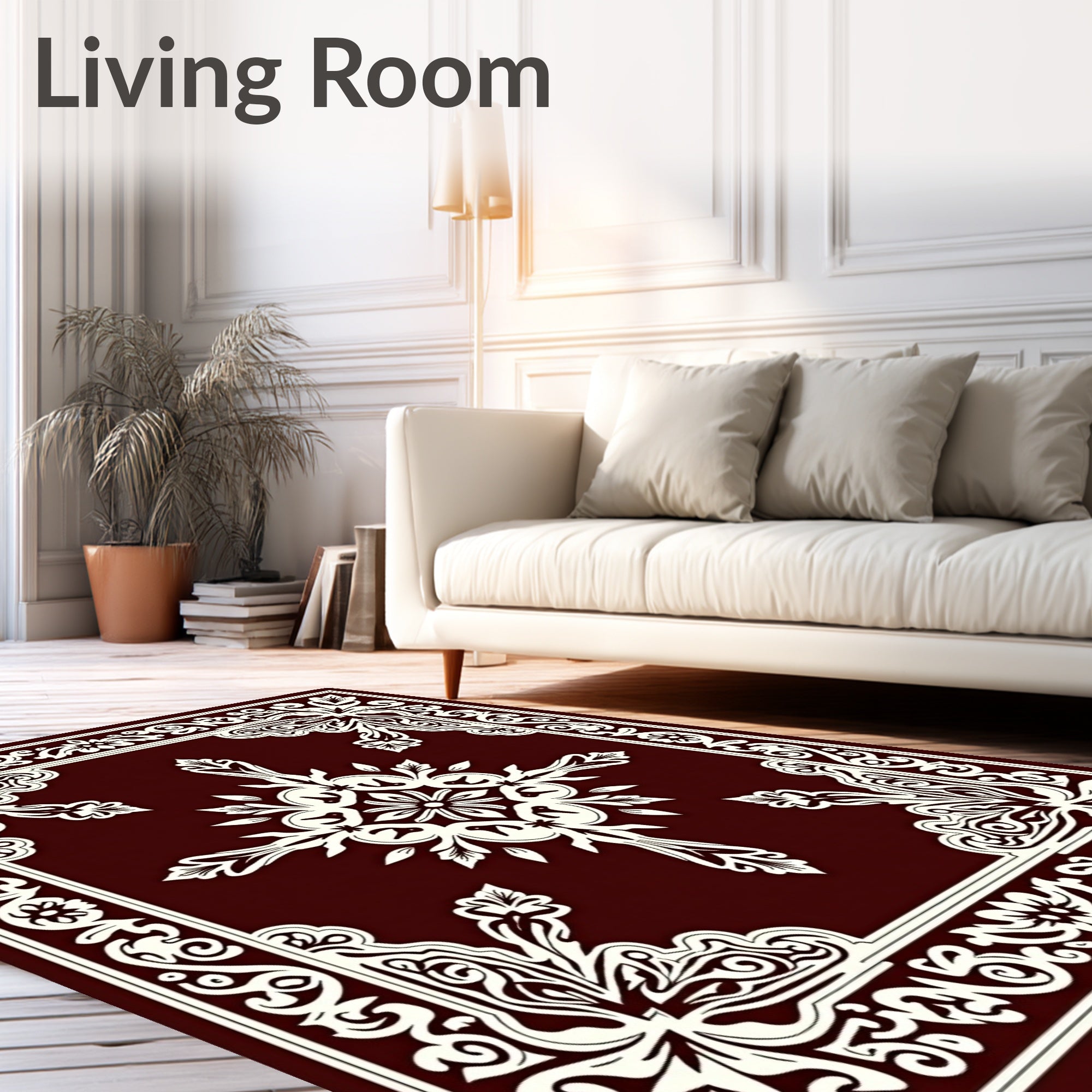 Rich Crimson Floral Medallion Border Rug