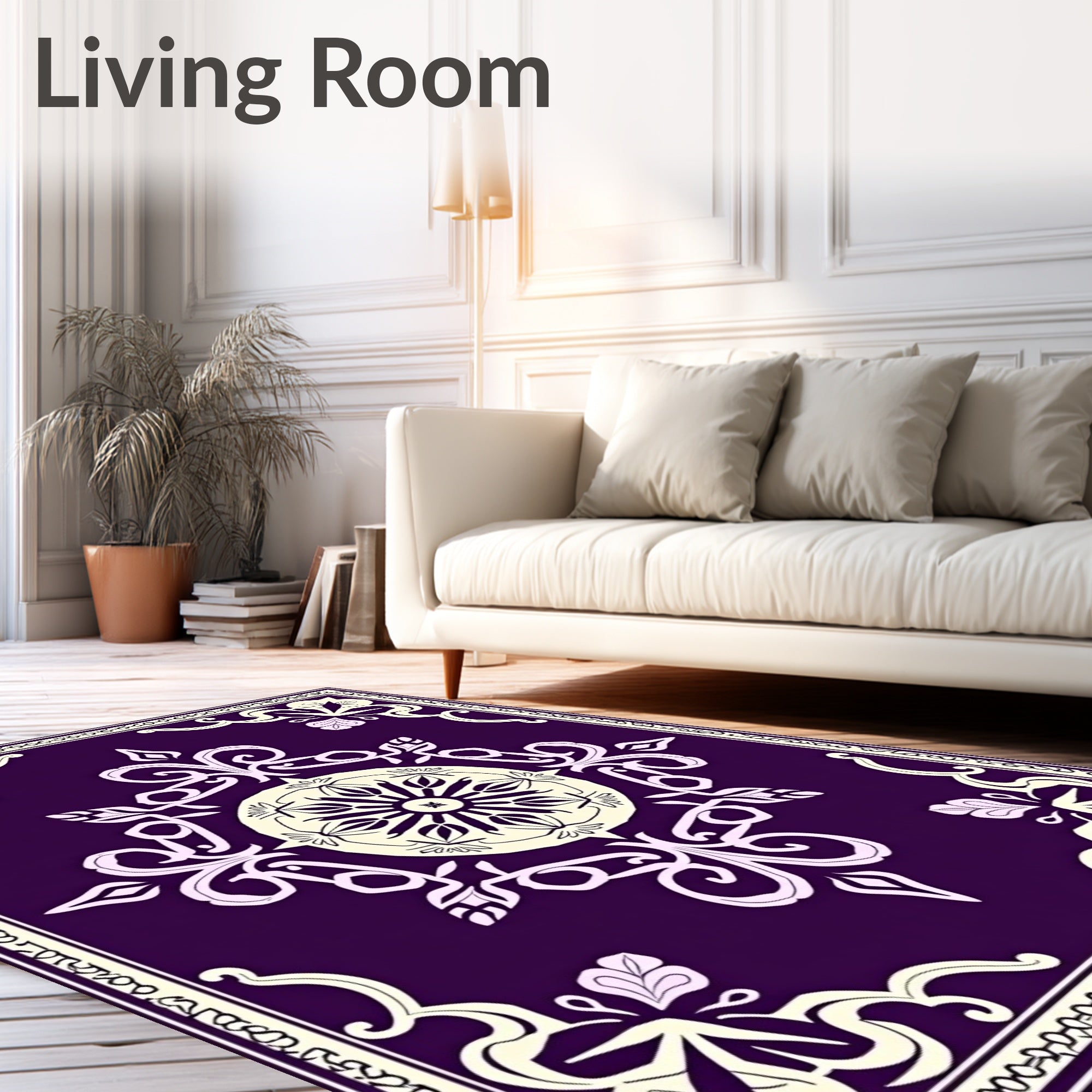Deep Plum Floral Medallion Border Rug