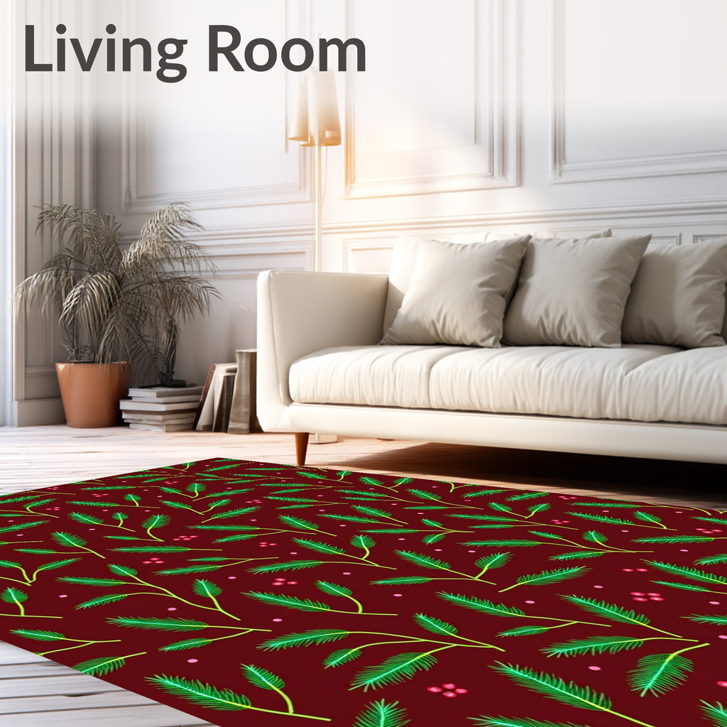 Festive Pine Sprigs Berry Accents Rug