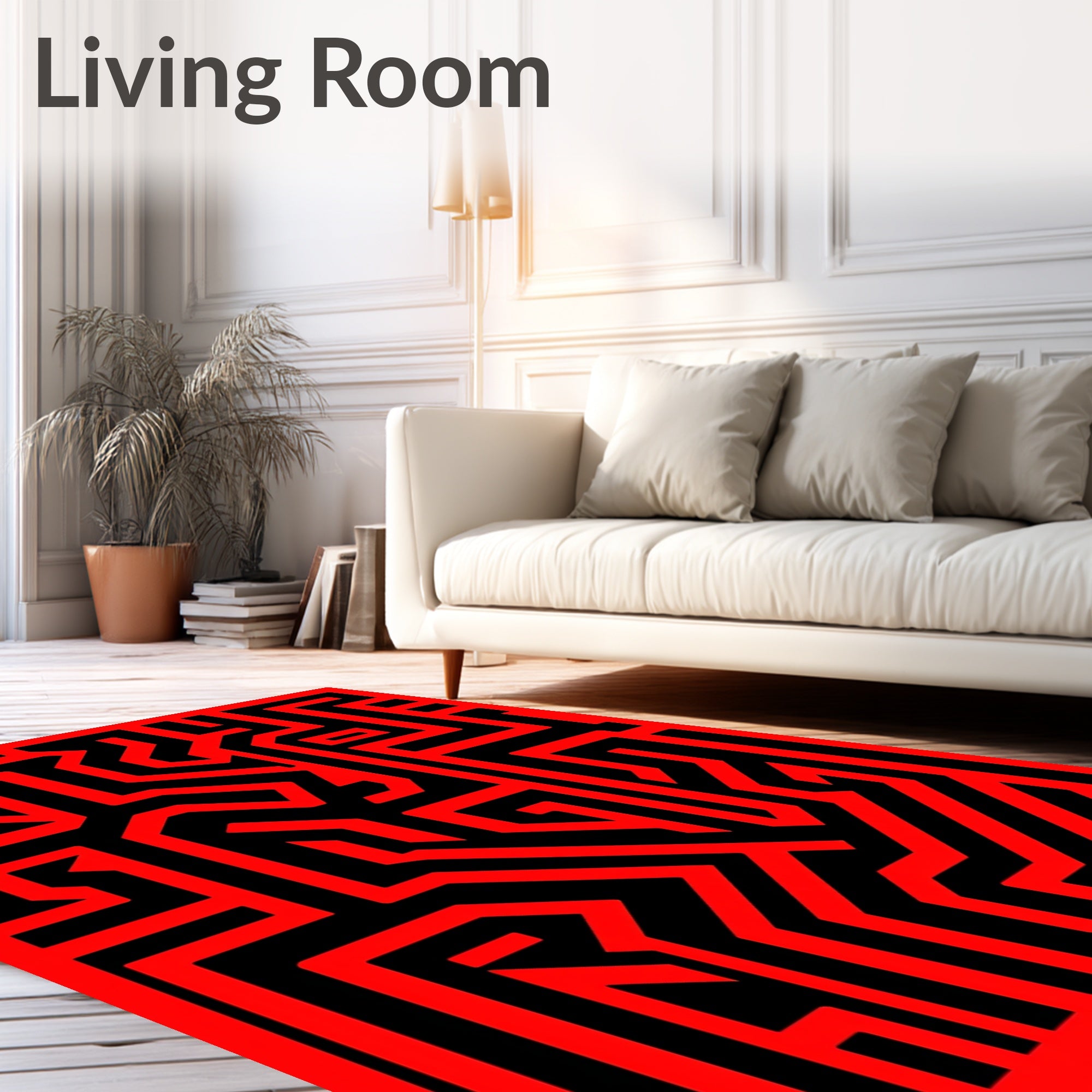 Bold Red Geometric Maze Rug