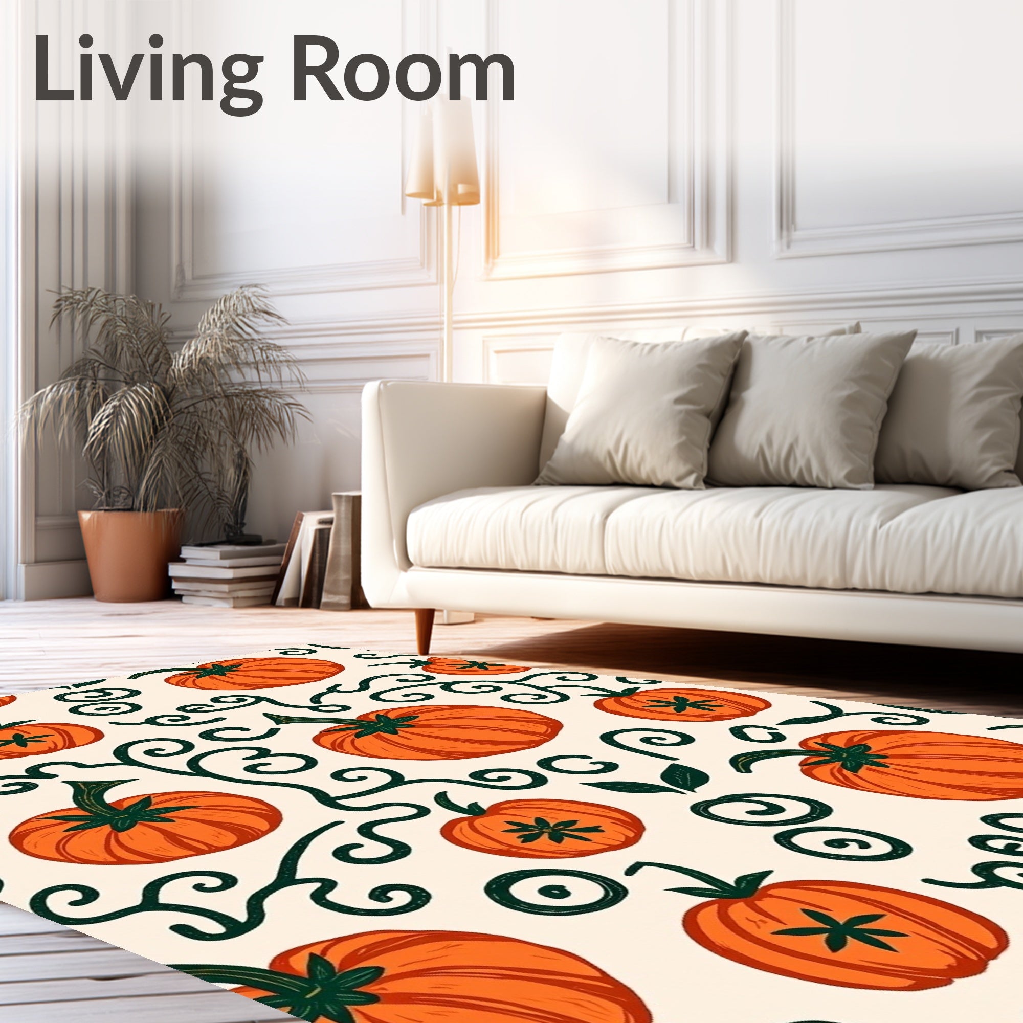 Whimsical Pumpkin Vine Swirls Rug