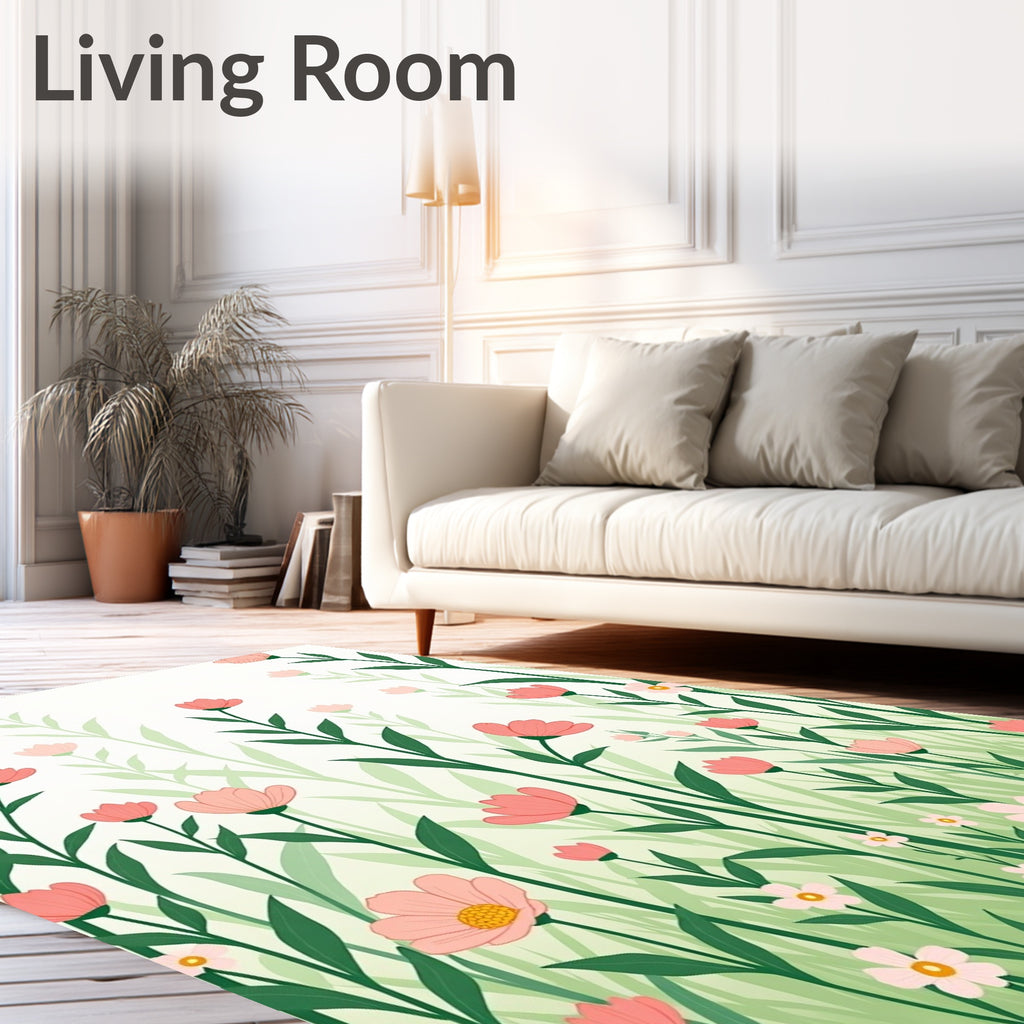 Coral Wildflower Garden Tall Grass Rug