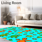 Cute Ocean Turtles and Fish Coral Rug