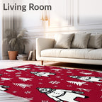Festive Red Snowman Snowflake Forest Rug