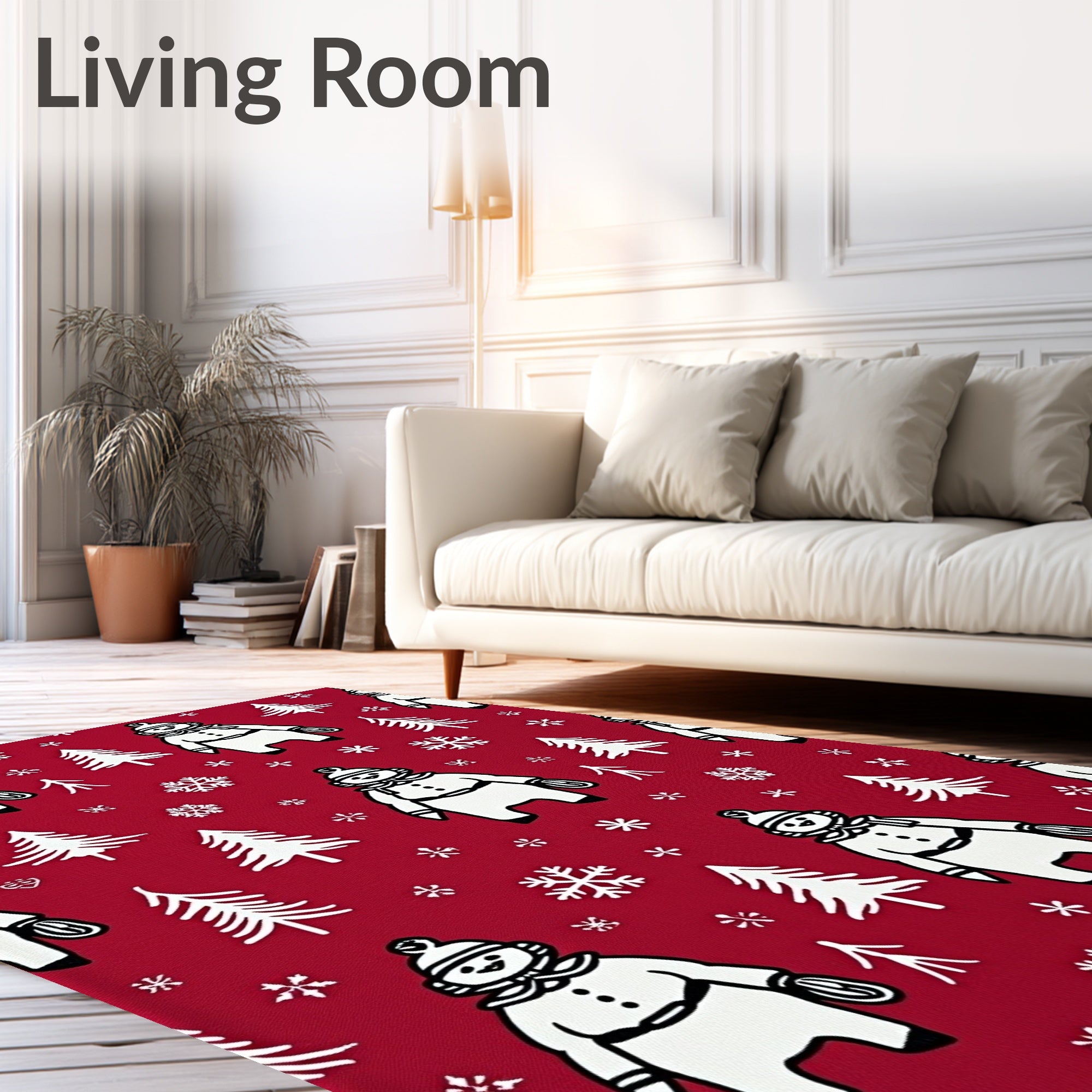 Festive Red Snowman Snowflake Forest Rug