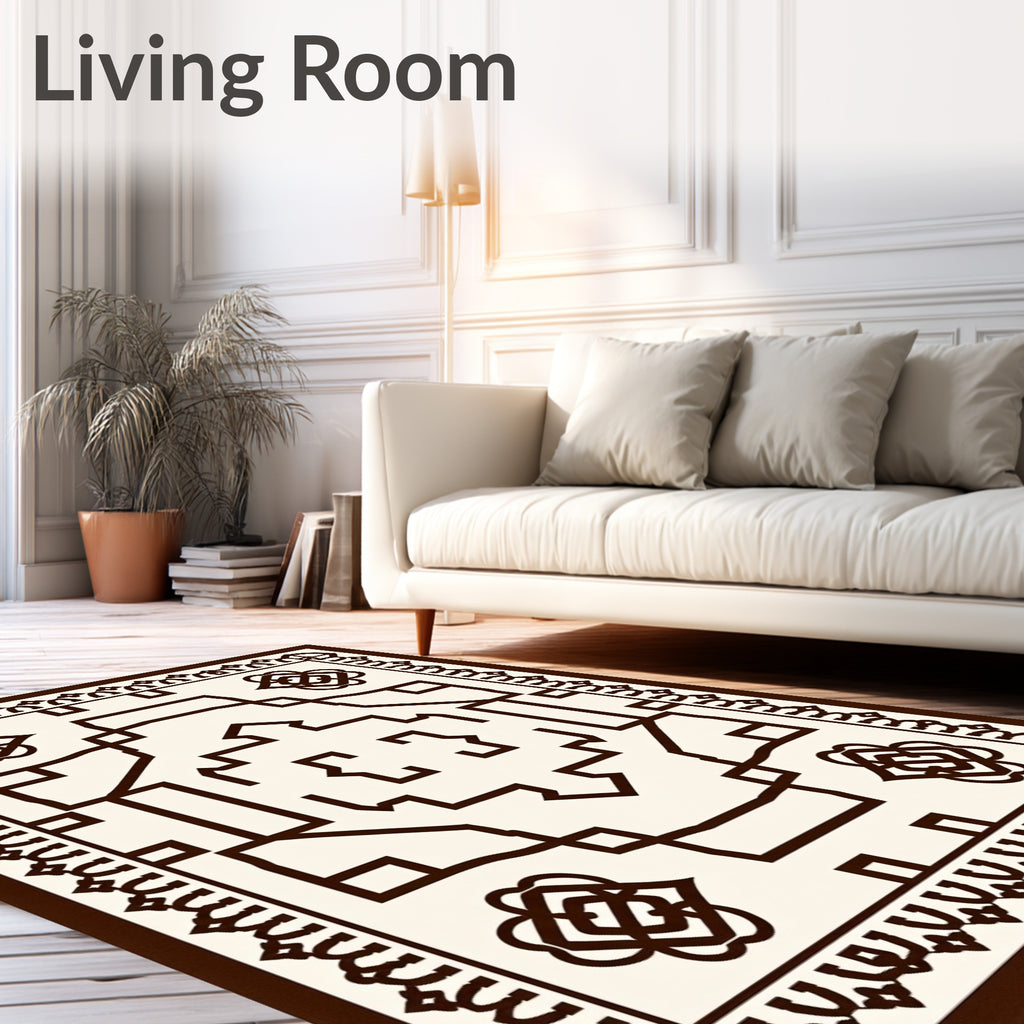 Ivory Brown Geometric Central Medallion Rug