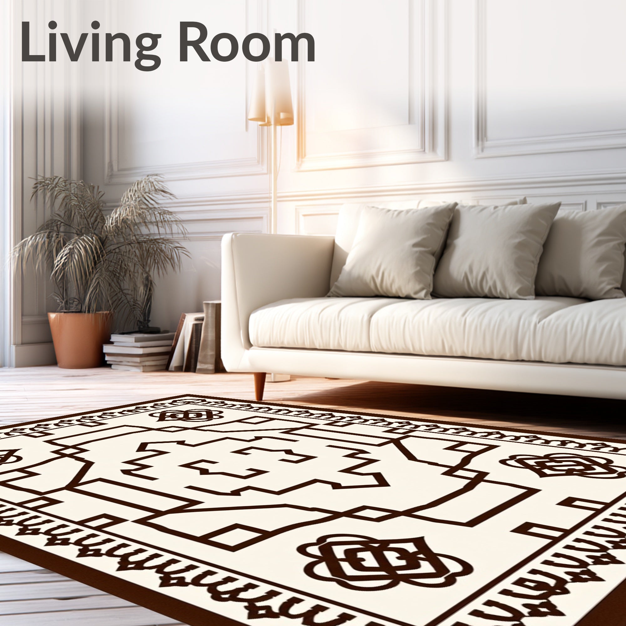 Ivory Brown Geometric Central Medallion Rug