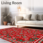 Crimson Green Leafy Floral Garland Rug