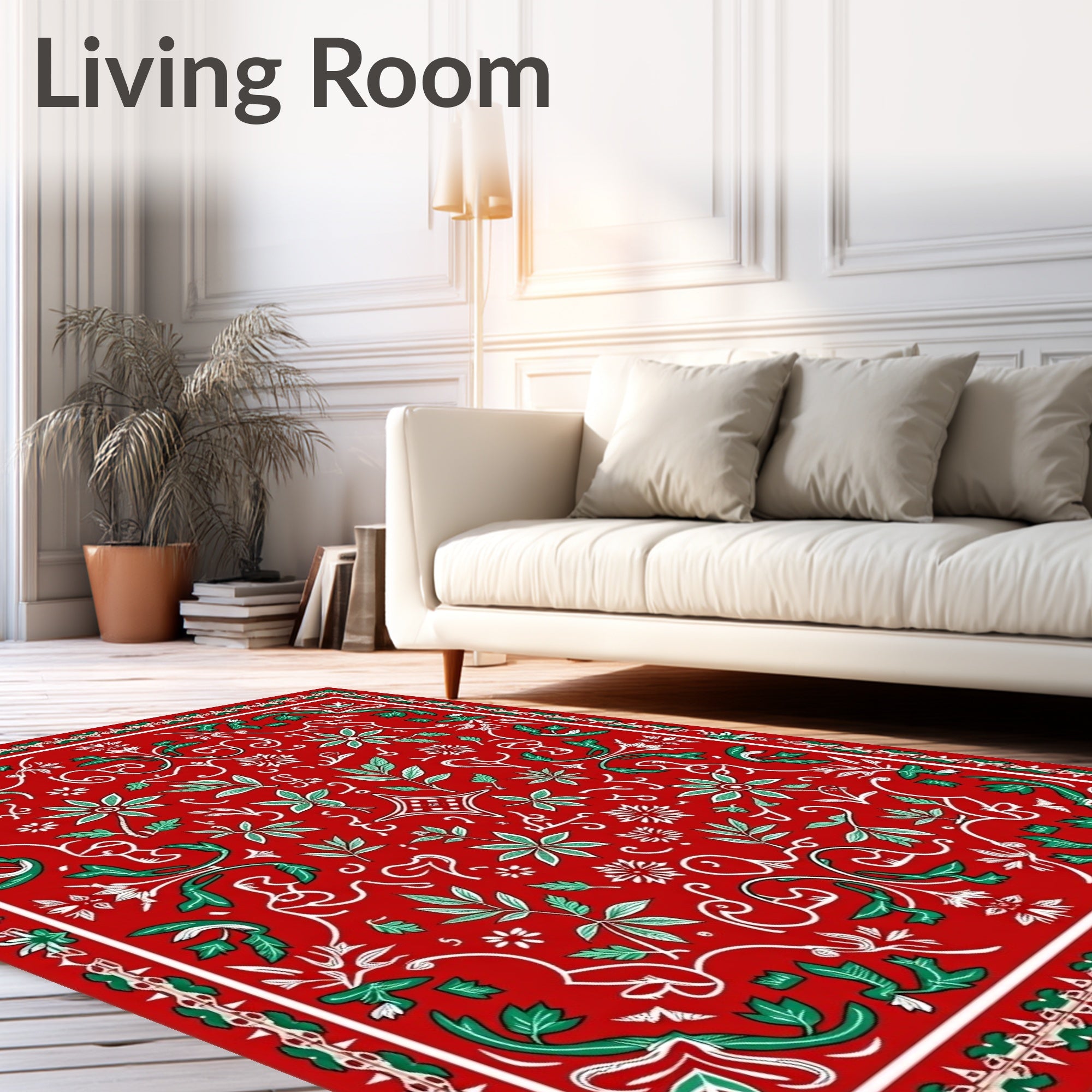 Crimson Green Leafy Floral Garland Rug