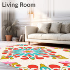 Vibrant Red Teal Floral Starburst Rug