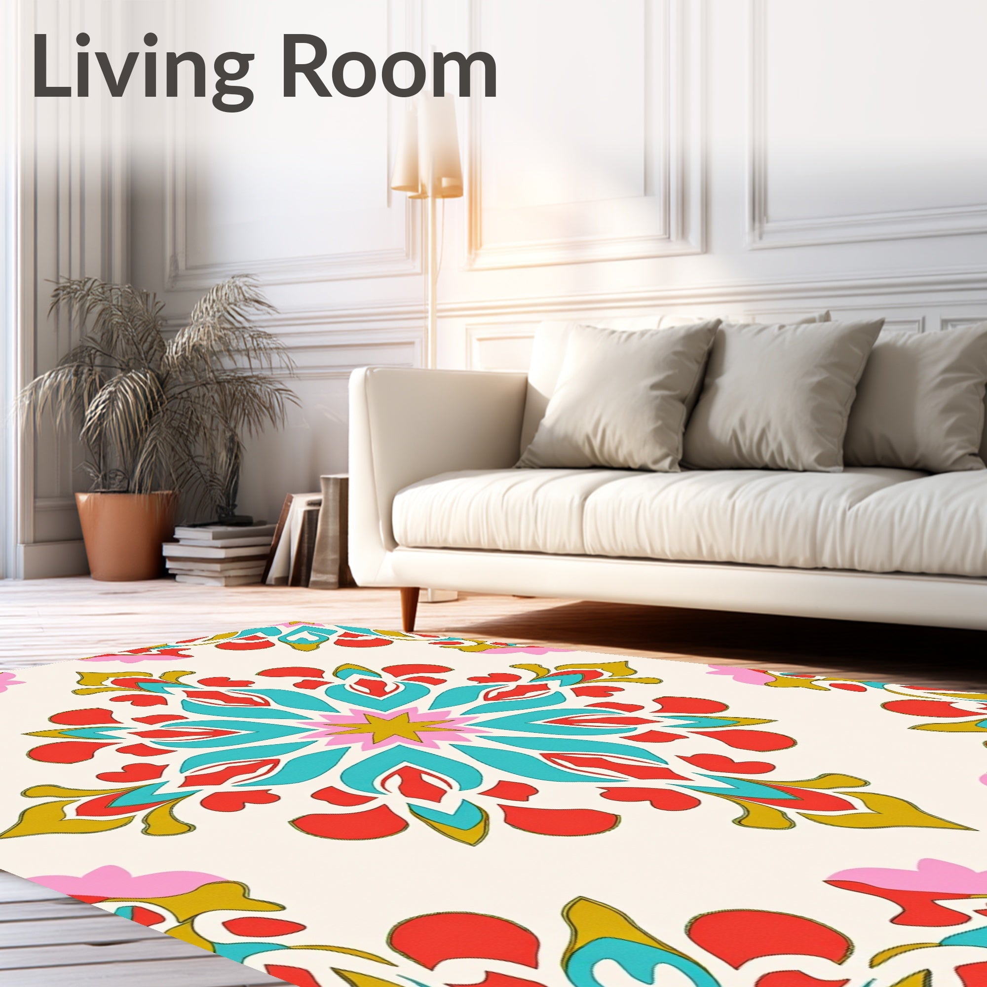 Vibrant Red Teal Floral Starburst Rug