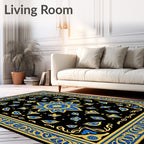 Ornate Blue and Gold Mandala Rug
