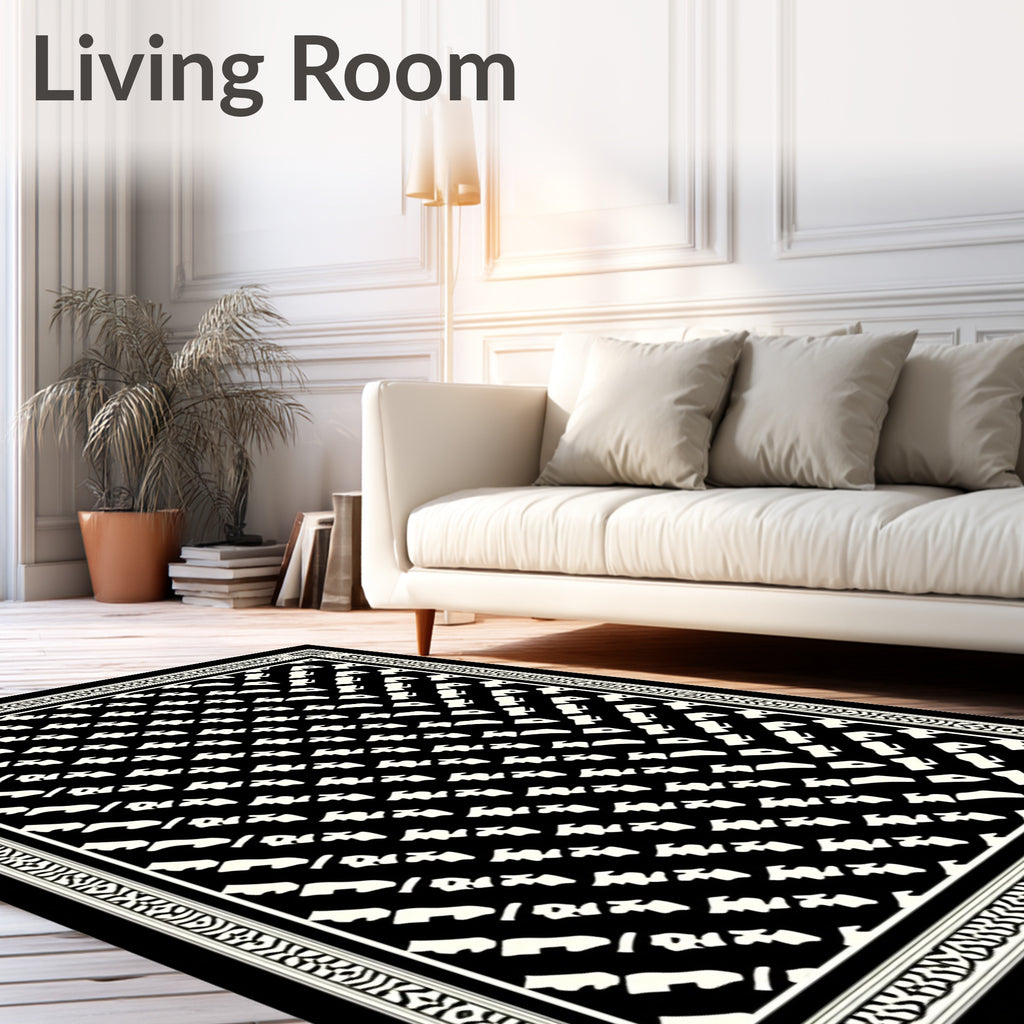 Black and Ivory Diagonal Abstract Rug