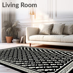 Black and Ivory Diagonal Abstract Rug