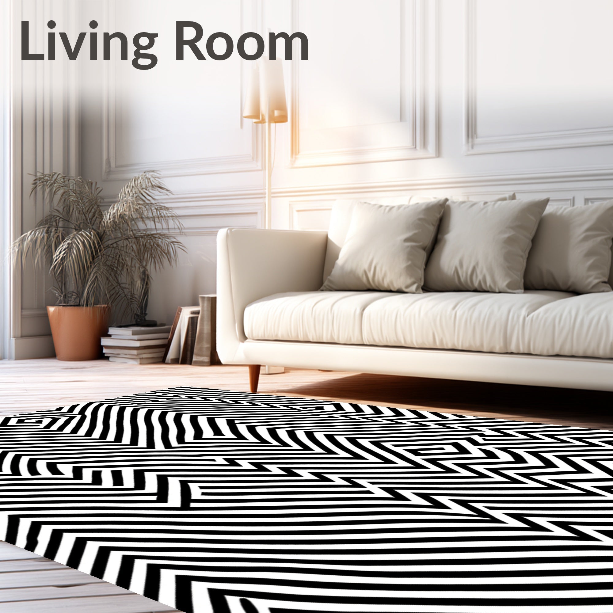 Bold Black White Abstract Zigzag Rug