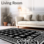 Black and White Ornate Floral Medallion Rug