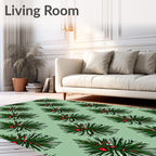 Green Pine Boughs with Red Berries Rug