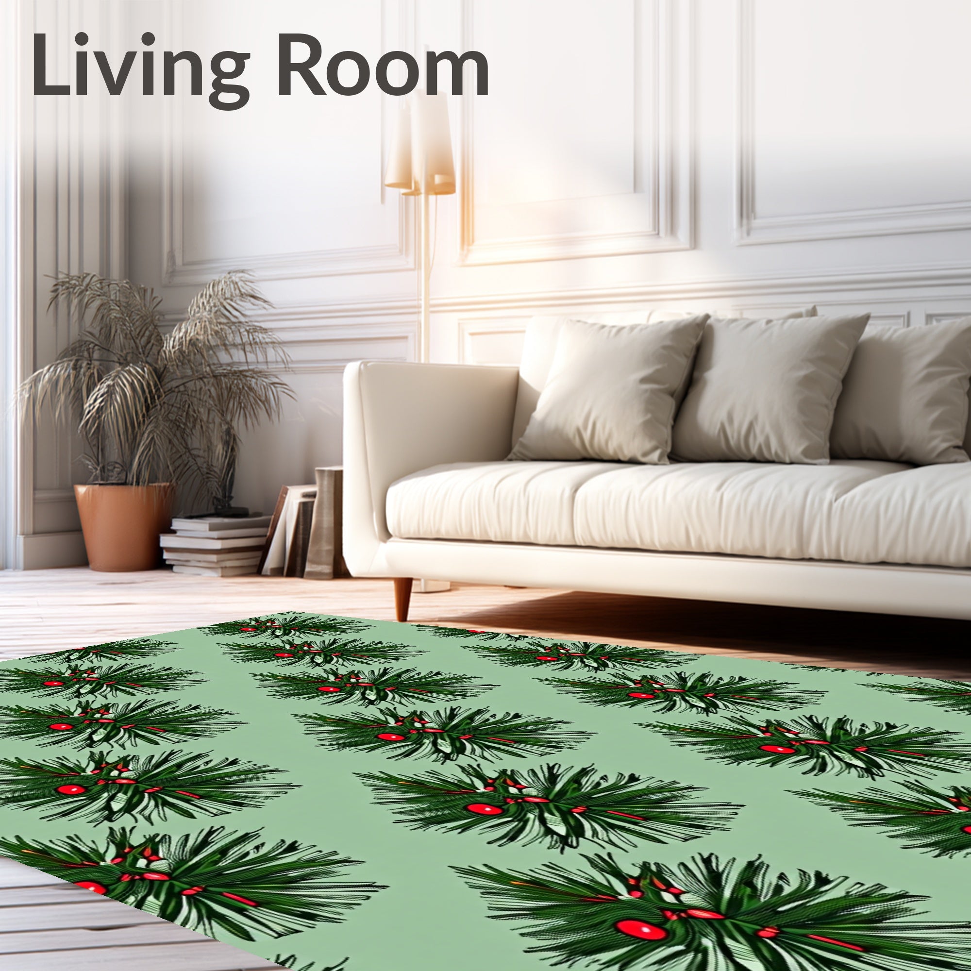 Green Pine Boughs with Red Berries Rug
