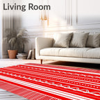 Red White Vertical Stripe Medallion Rug