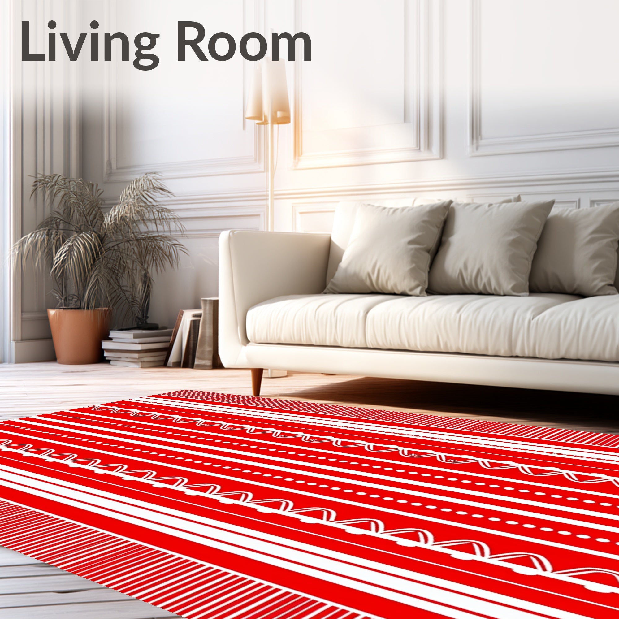 Red White Vertical Stripe Medallion Rug