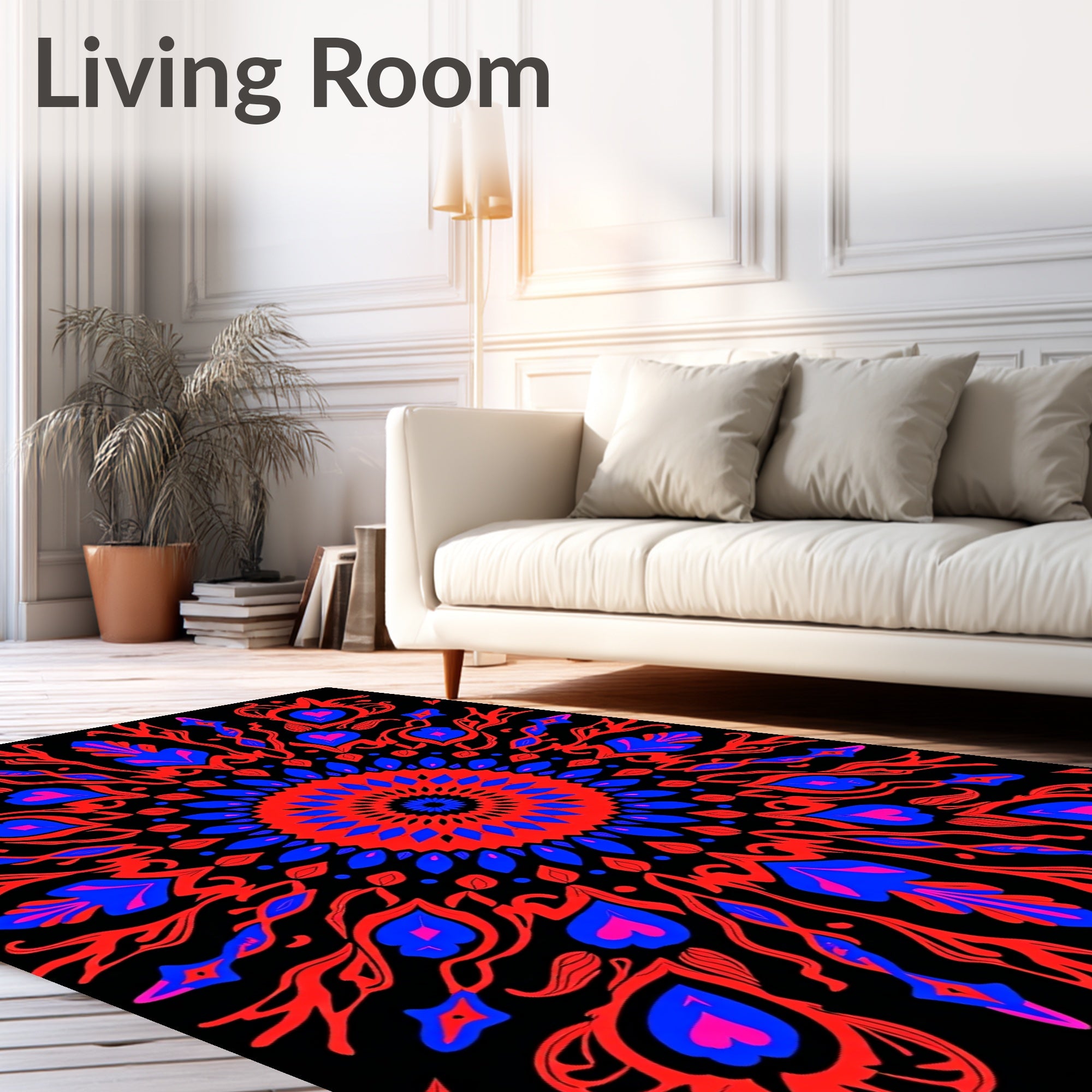 Crimson Blue Fiery Peacock Mandala Rug