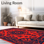 Crimson Navy Floral Medallion Border Rug