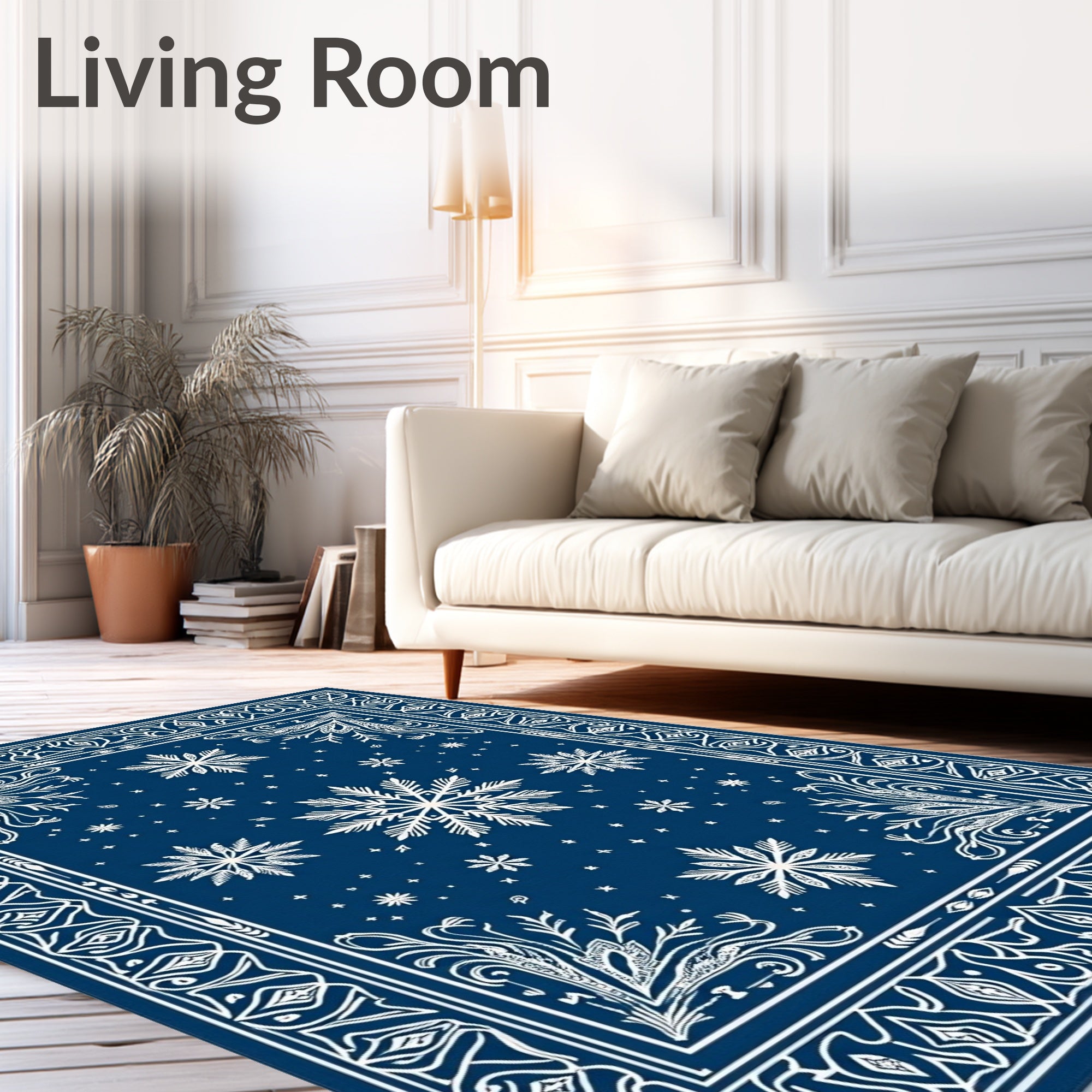 Deep Blue Snowflake Starry Night Rug