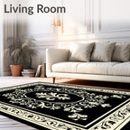 Ornate Black Cream Floral Oval Rug