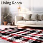 Red Black White Plaid Tartan Rug