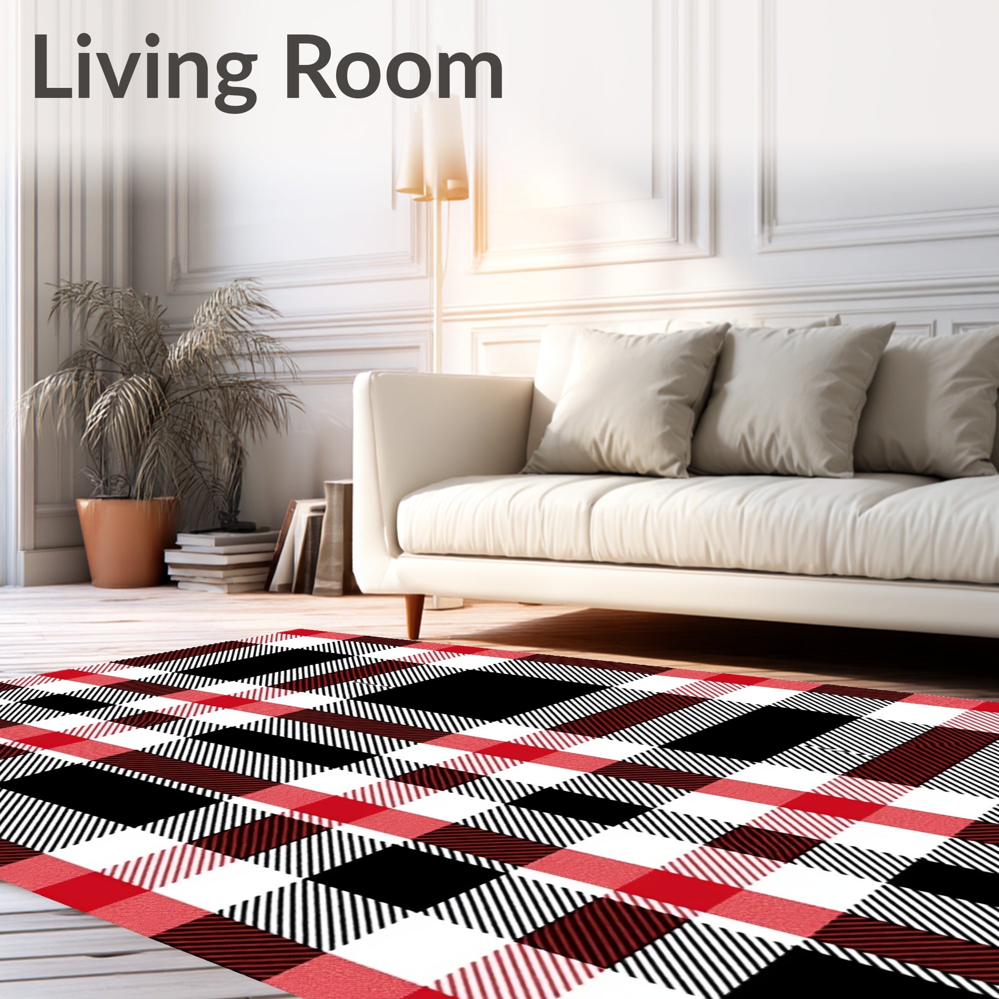 Red Black White Plaid Tartan Rug