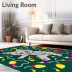 Cute Gray Cat with Festive Light Garland Rug