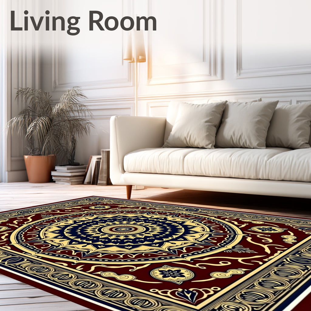 Deep Navy Gold Mandala Medallion Rug