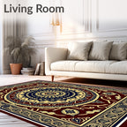 Deep Navy Gold Mandala Medallion Rug