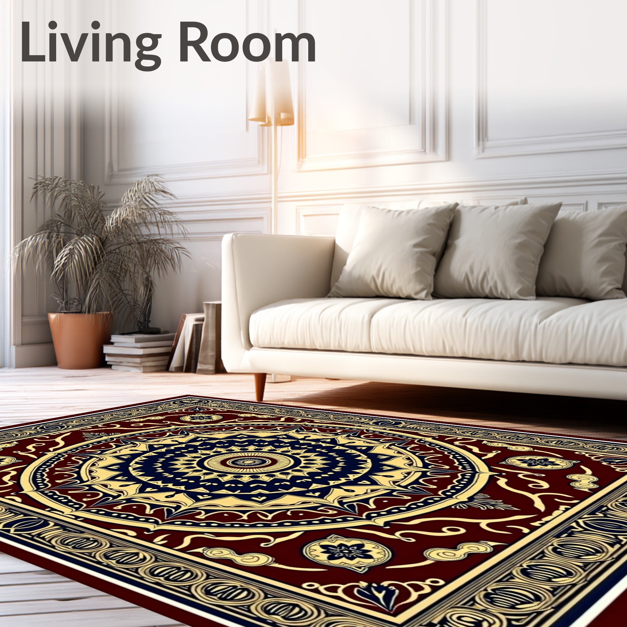Deep Navy Gold Mandala Medallion Rug