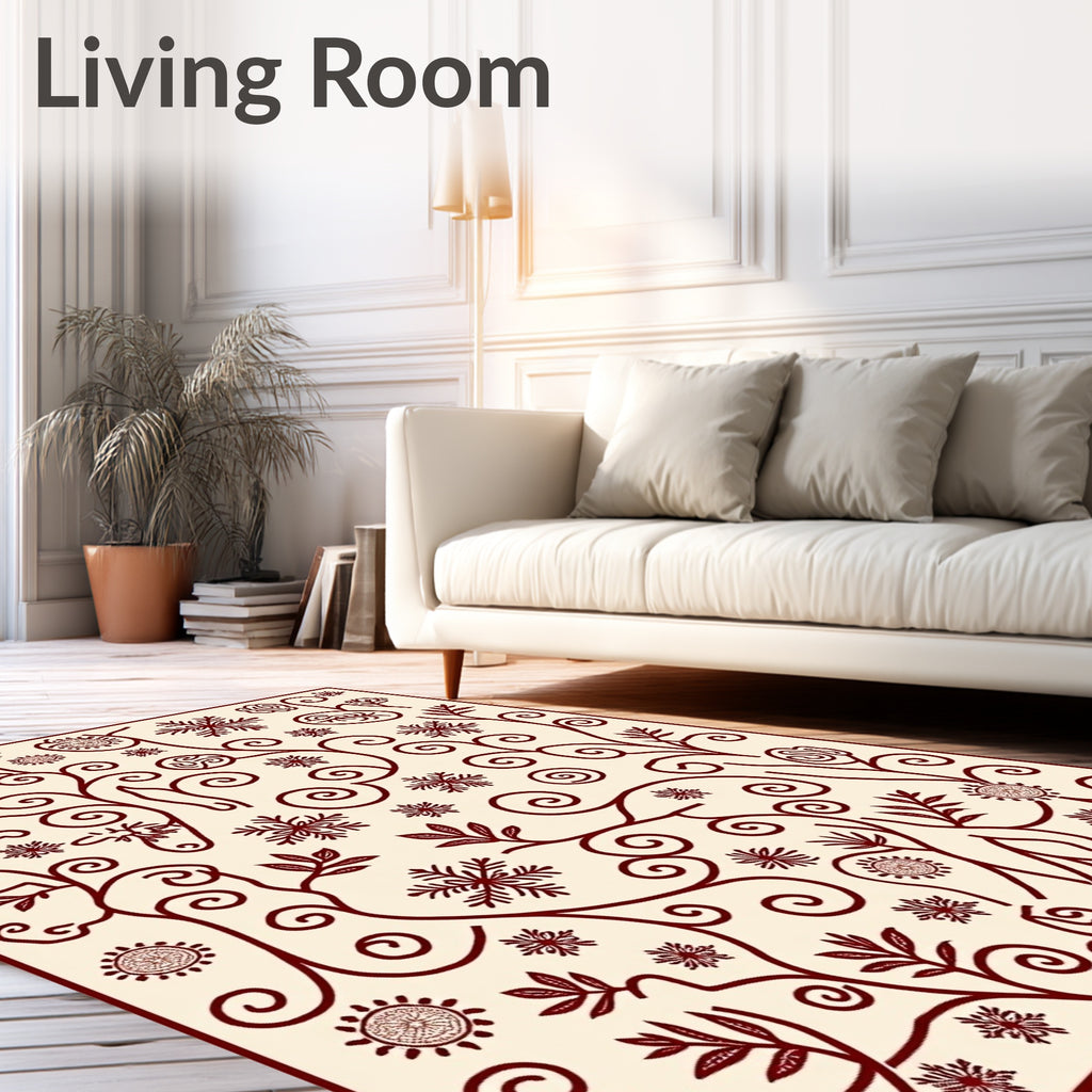 Crimson Vines with Snowflakes and Spirals Rug