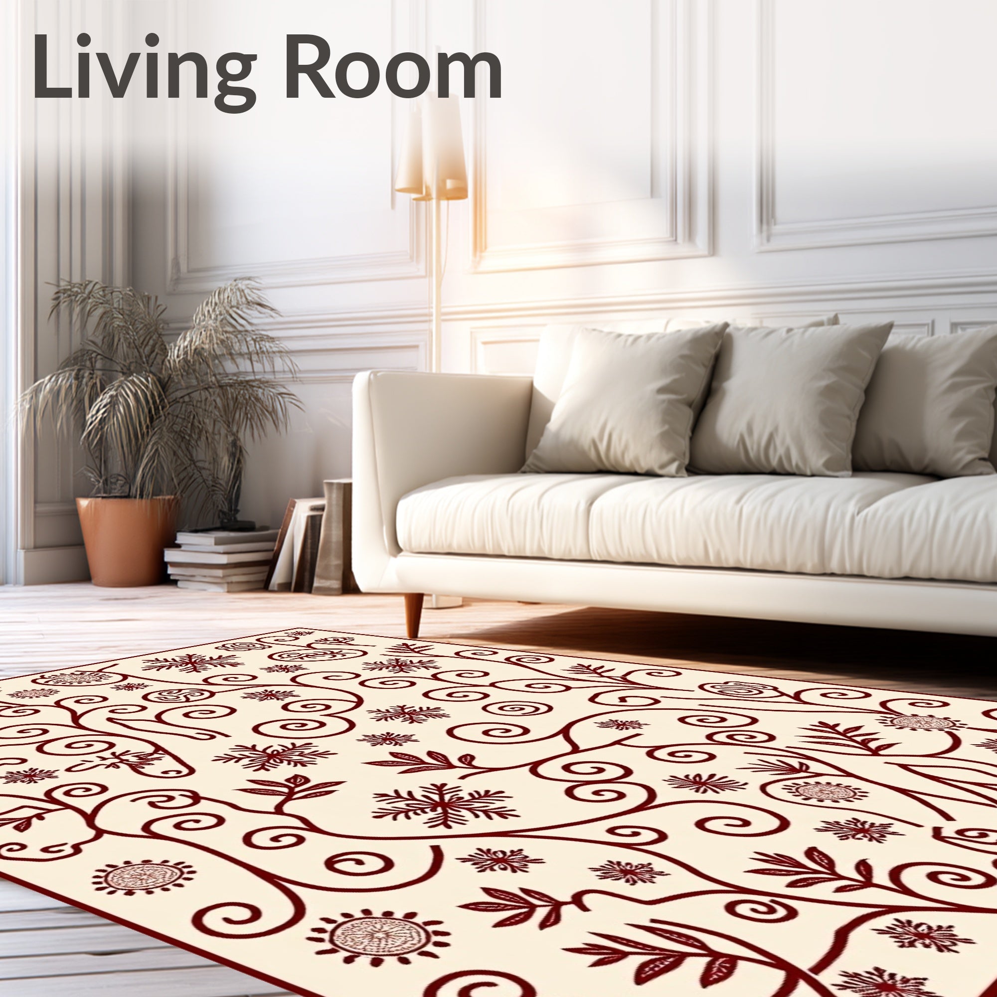 Crimson Vines with Snowflakes and Spirals Rug
